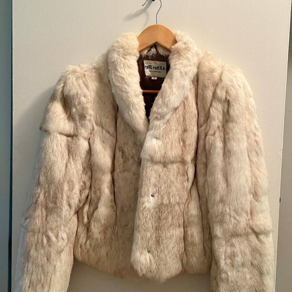 Small Rabbit Fur Cream White Marble Brindle Jacket
